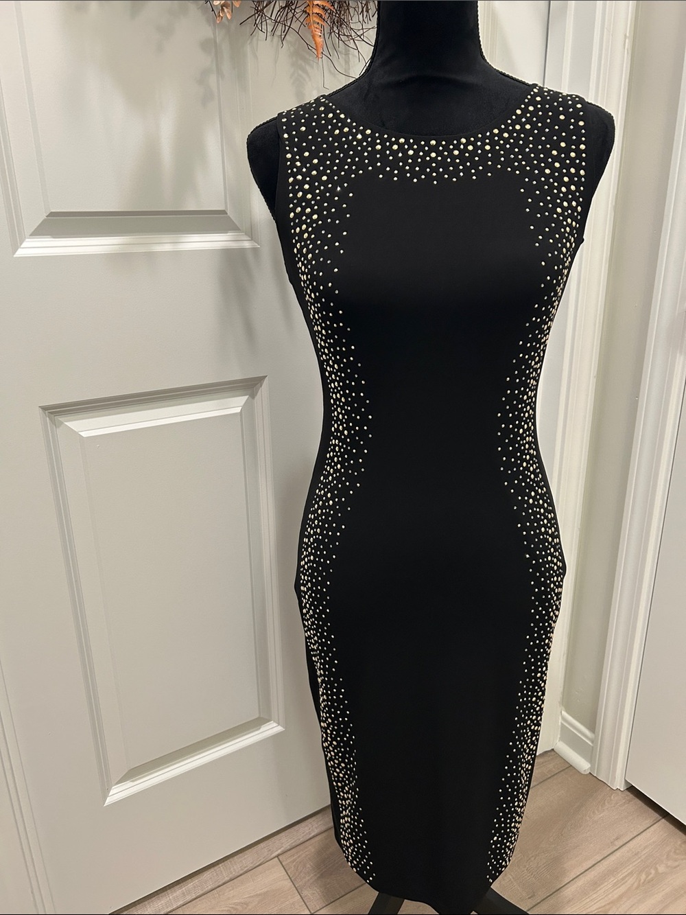 Calvin Klein Black Sleeveless Studded Sheath Dress Size Small - Picture 3 of 16